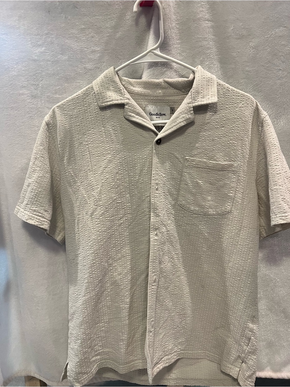 Goodfellow & Co Short-Sleeve Seersucker Camp Shirt - Light Beige